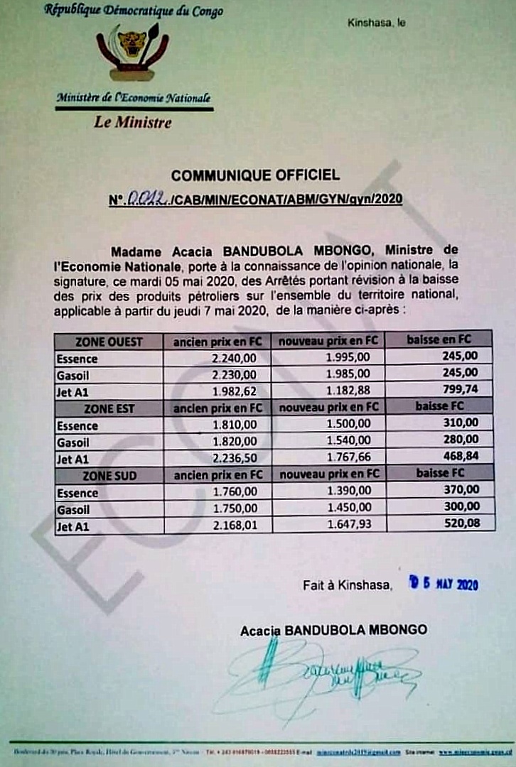 The Governement of DRC Reduces Fuel Pump Price by 10-20% 1