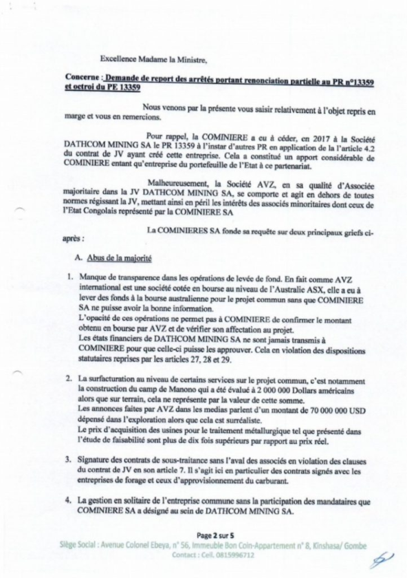 COMINIERE requests the postponement of the decrees waiving PR13359 for several violations and fraud by AVZ 3