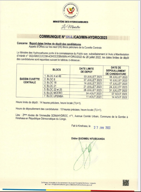 Didier Budimbu extends the deadline for submitting applications for the 27 oil blocks from April to October 2023 4