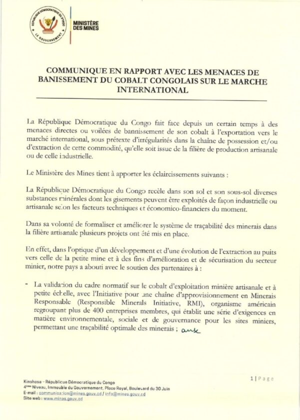 DRC Govt Defends Against Threat of Cobalt Banishment 2