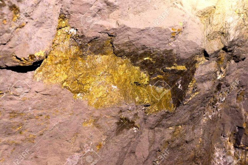 Ore lode inside a gold and copper underground mine in Chile