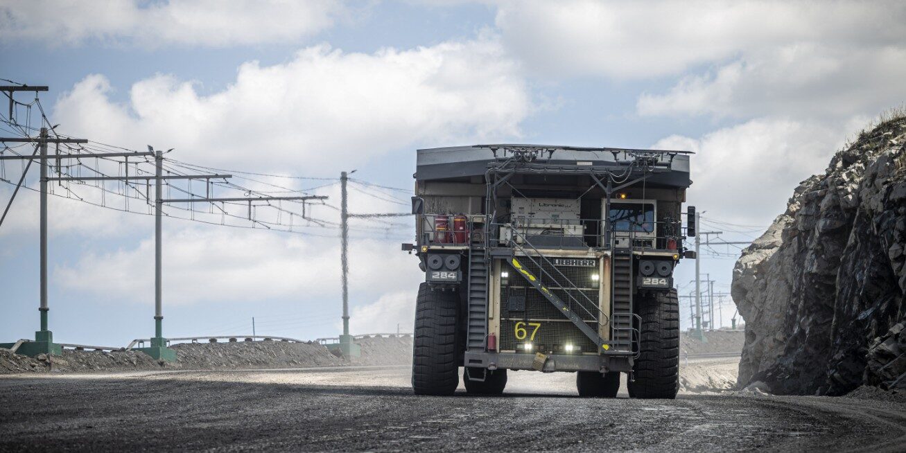 Dump truck with sky view